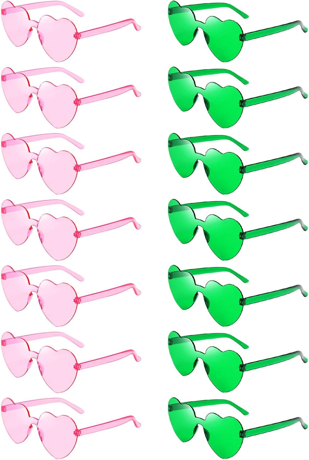 

14/42 солнцезащитных очков в форме сердца для женщин, забавные, милые, без оправы, прозрачные, конфетных цветов, в форме сердца, отличные подарки для вечеринки Geopty, Pink + Green