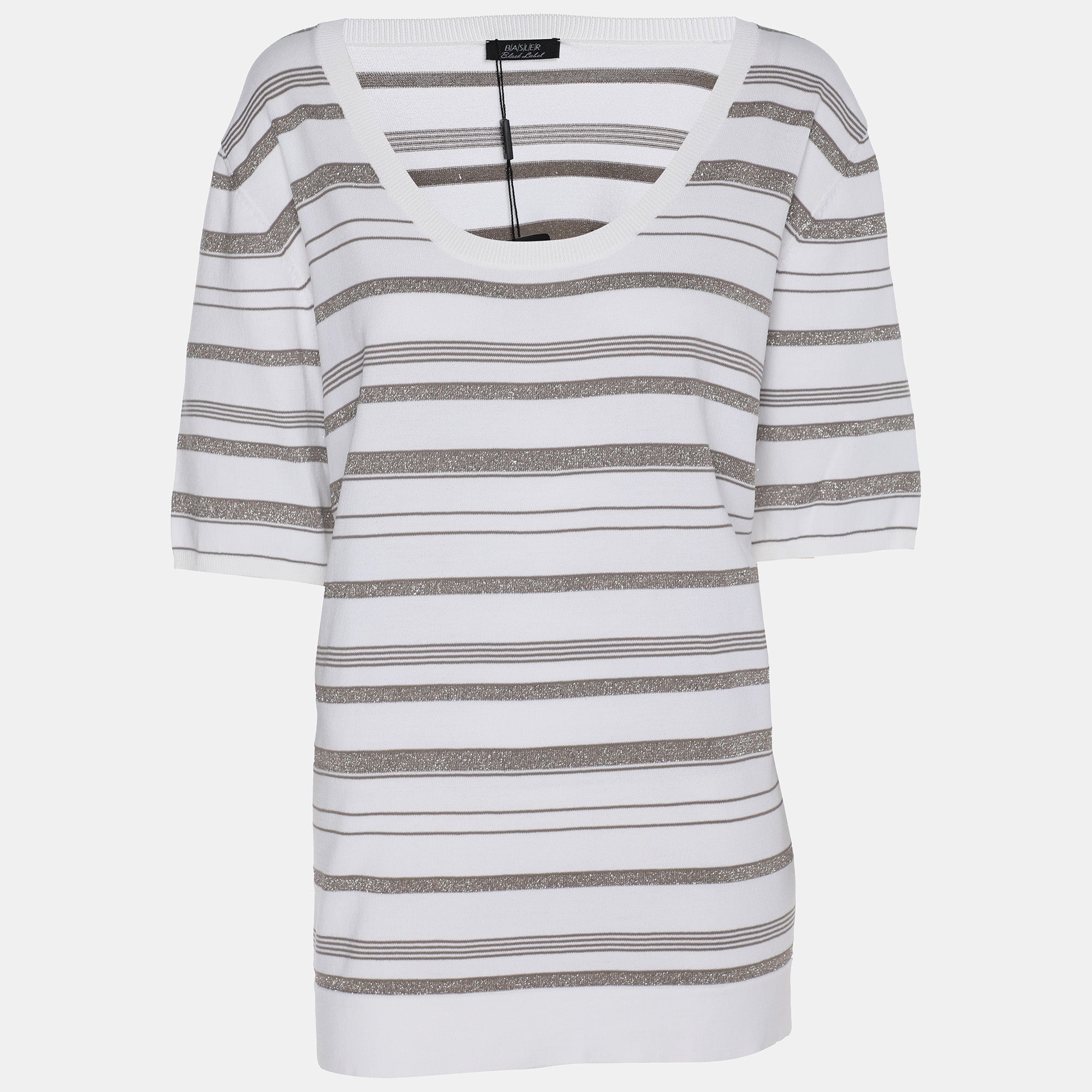 

Футболка Basler из люрекса белого/серого цвета, Белый, Футболка Basler из люрекса белого/серого цвета