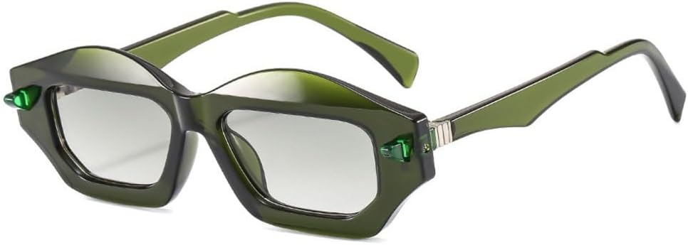 

Уникальные солнцезащитные очки «кошачий глаз» с многоугольными линзами, двухцветные, в стиле ретро, ​​модные, с заклепками, градиентные, с защитой от УФ-излучения UV400 TYUVIVO, Green