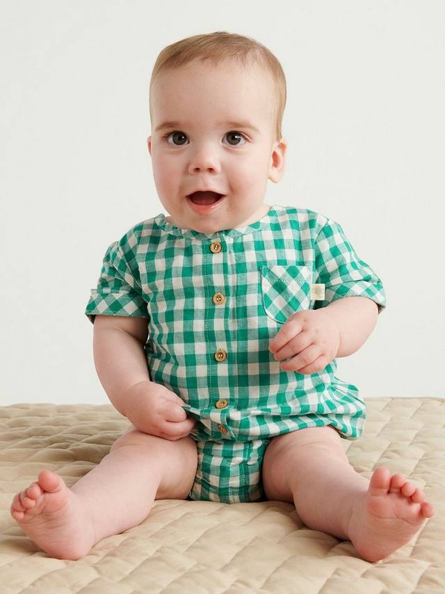 

Детское клетчатое боди из смеси органического хлопка и льна Purebaby, зеленый