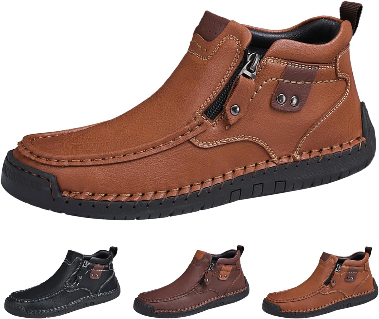 

Мужские ботинки Чукка средней высоты, модные винтажные кожаные с ручной строчкой, противоскользящие, с боковой молнией, для вождения, прогулок и повседневной носки Hneowgn, желтый