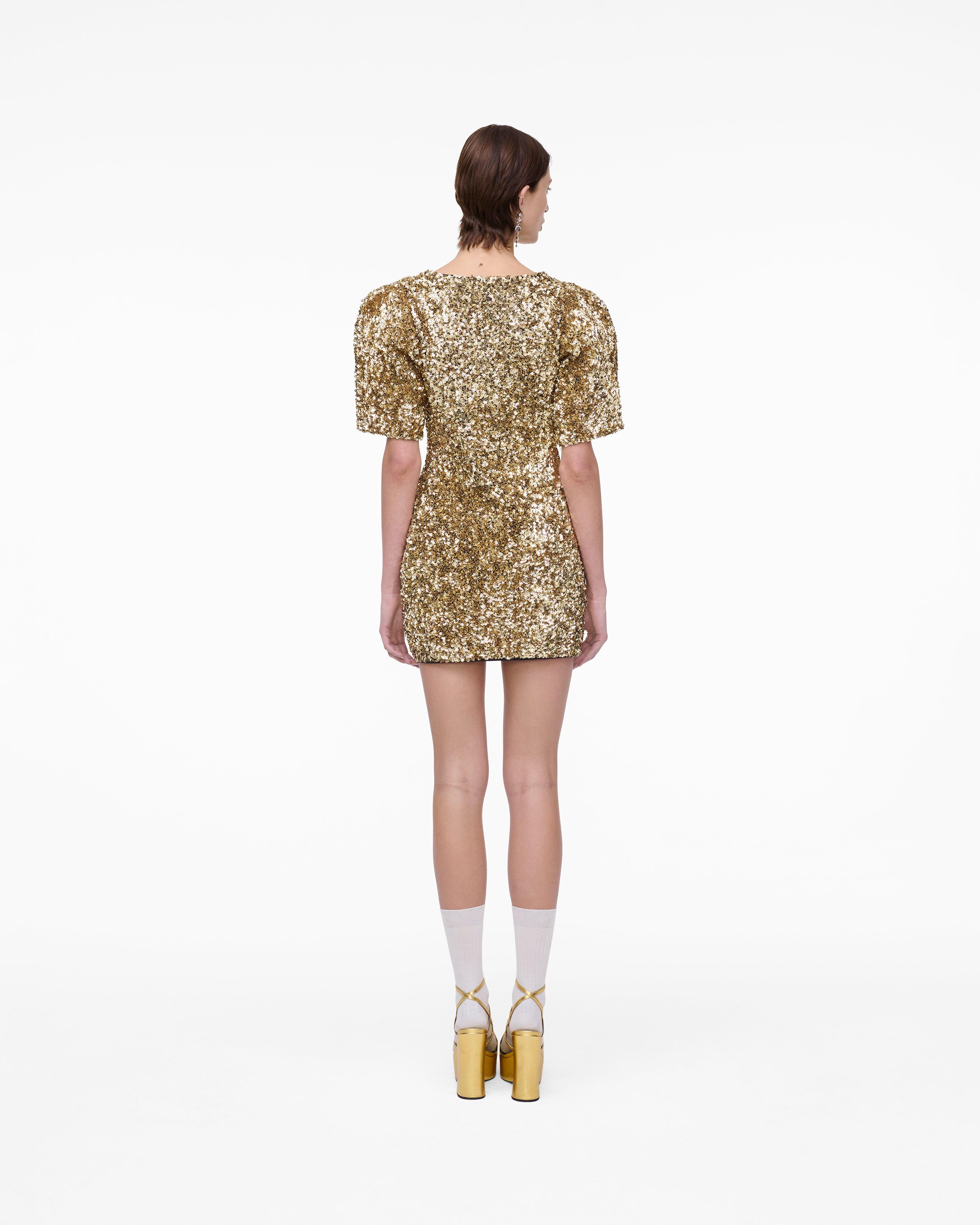 Трикотажное платье с V-образным вырезом и пайетками Marc Jacobs, золотой — фото 4