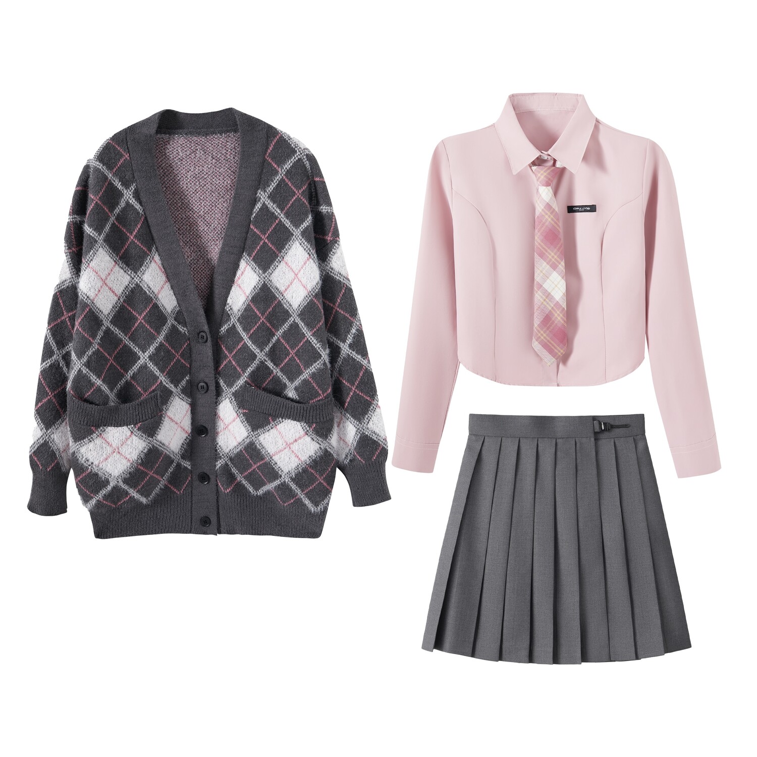 

КАЗАНЬ Женская униформа Huashan'S Cat, цвет Black pink diamond-shaped checkered cardigan