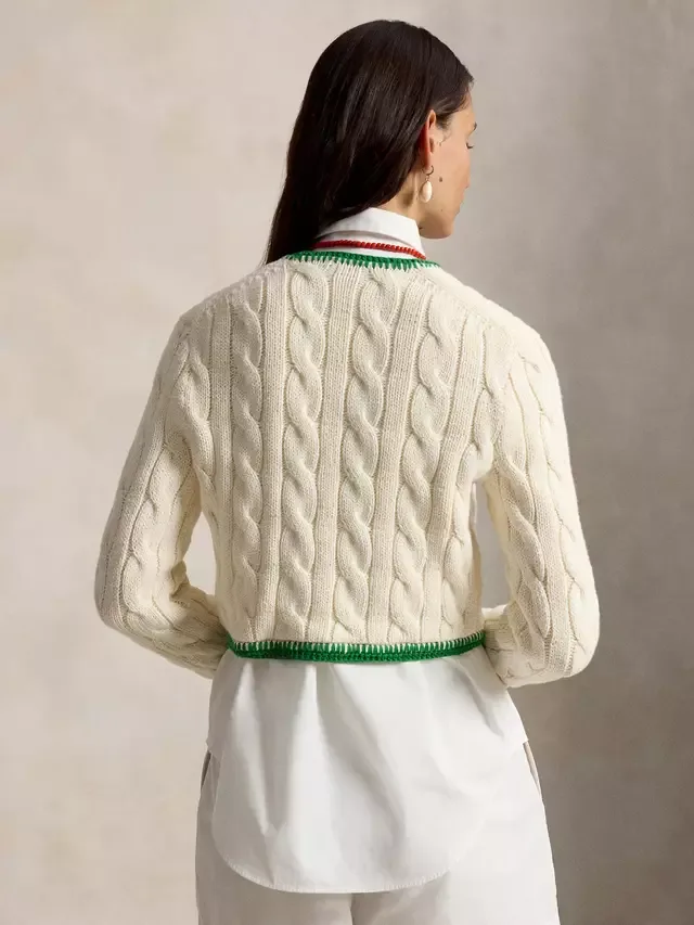 Кардиган Polo с контрастной отделкой и косами, кремовый цвет Сверчок Ralph Lauren — фото 2