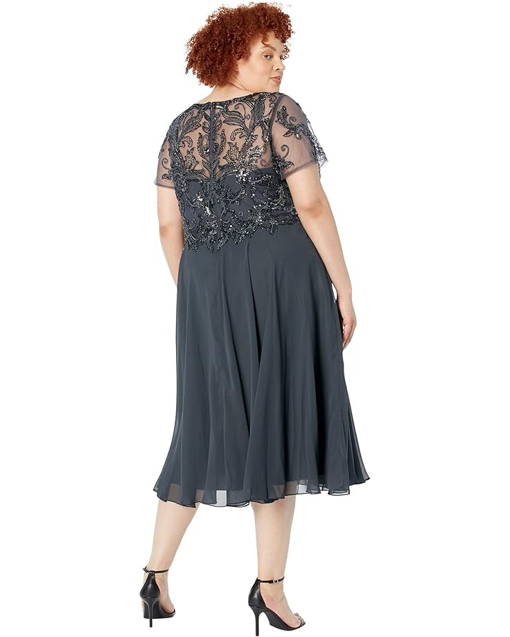 

Платье XSCAPE Plus Size Midi Chiffon Skirt Bead Top, угольный
