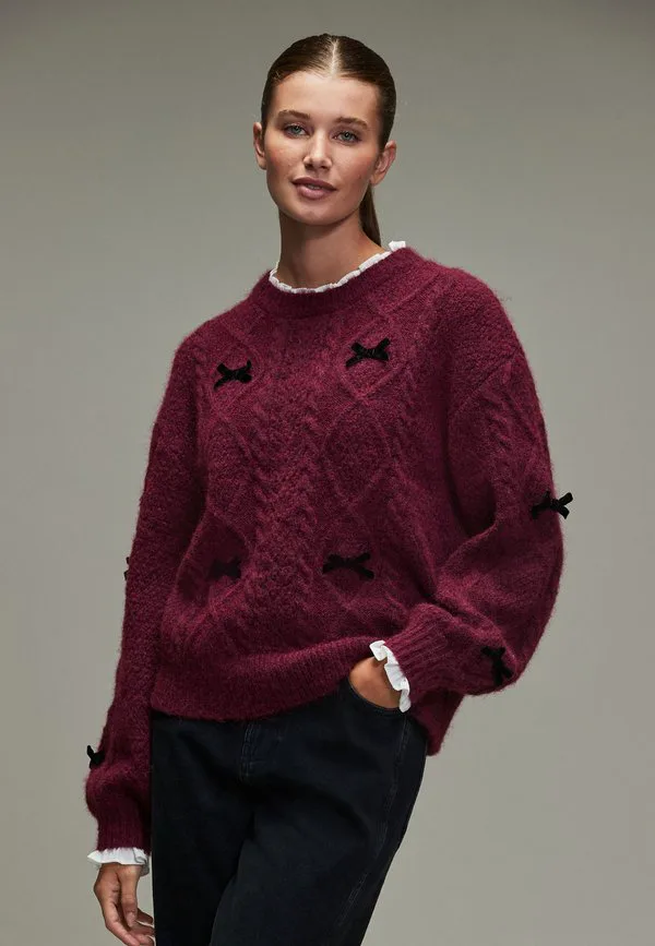 Джемпер с воротником стандартного кроя и бантом Next, Burgundy Red — фото 4