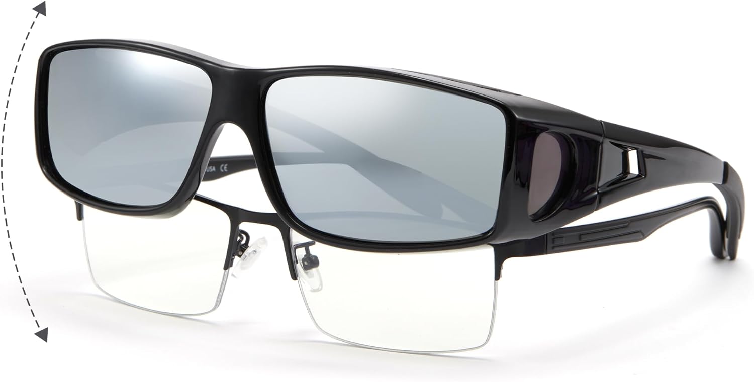 

Солнцезащитные очки Cyxus Fit Over Polarized для очков с диоптриями – защита от УФ-излучения для вождения, рыбалки и активного отдыха на природе, Less 5.7x1.57in-black/Silver-1304