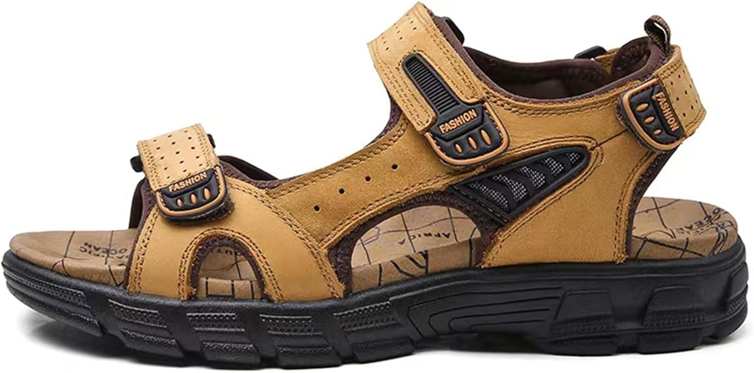 

Мужские сандалии YAMENGS для прогулок, пляжные сандалии с закрытым носком из кожи, летняя обувь для треккинга, походов и активного отдыха, легкие, удобные, с регулируемой застежкой, желтый
