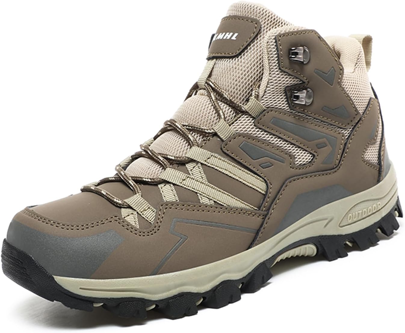 

Мужские высокие водонепроницаемые и противоскользящие кожаные походные ботинки на шнуровке с амортизацией и удобные туфли, подходящие для скалолазания, кемпинга и работы на открытом воздухе Qaoterod, коричневый