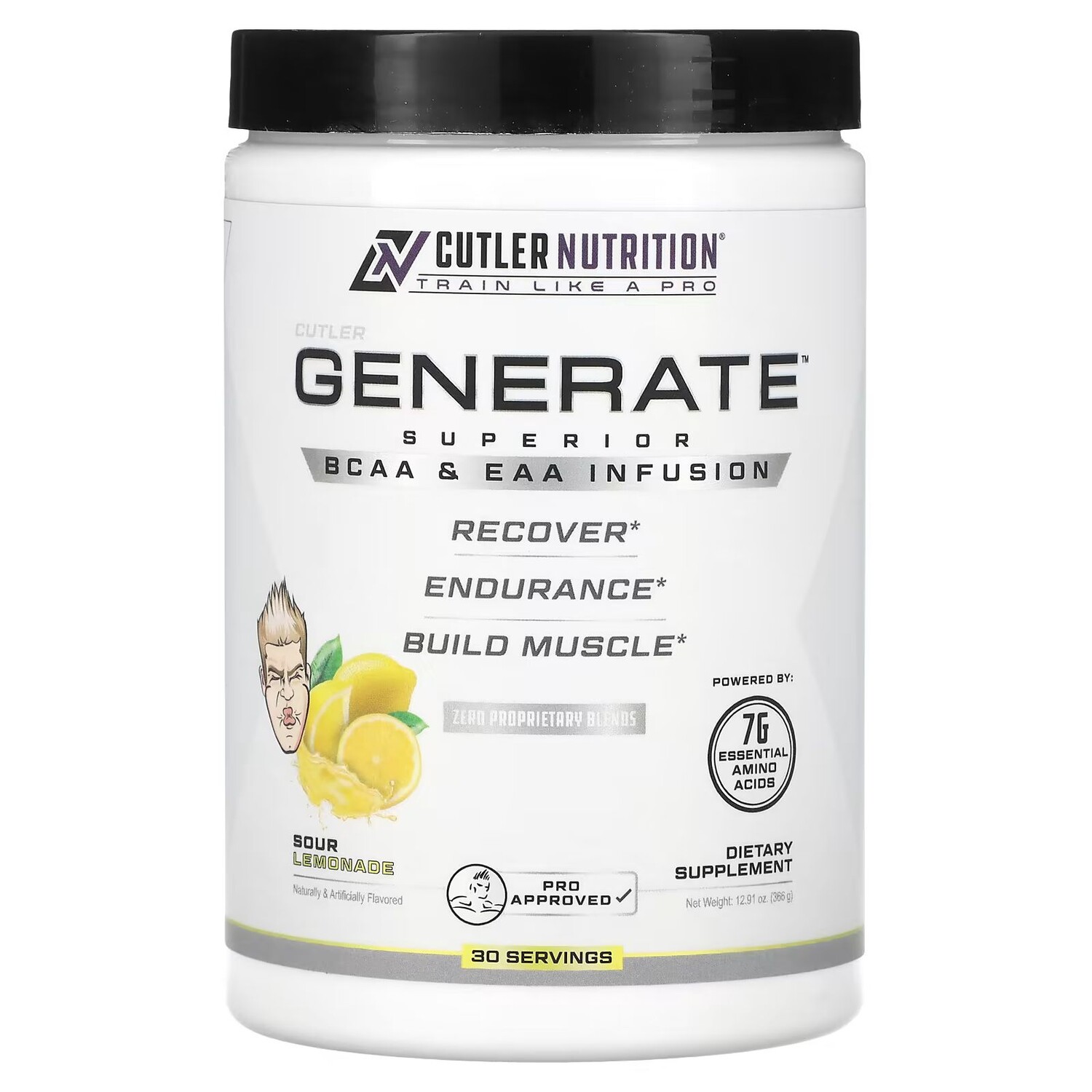 

Generate, Улучшенная инфузия BCAA и EAA, кислый лимонад, 12,91 унции (366 г) Cutler Nutrition