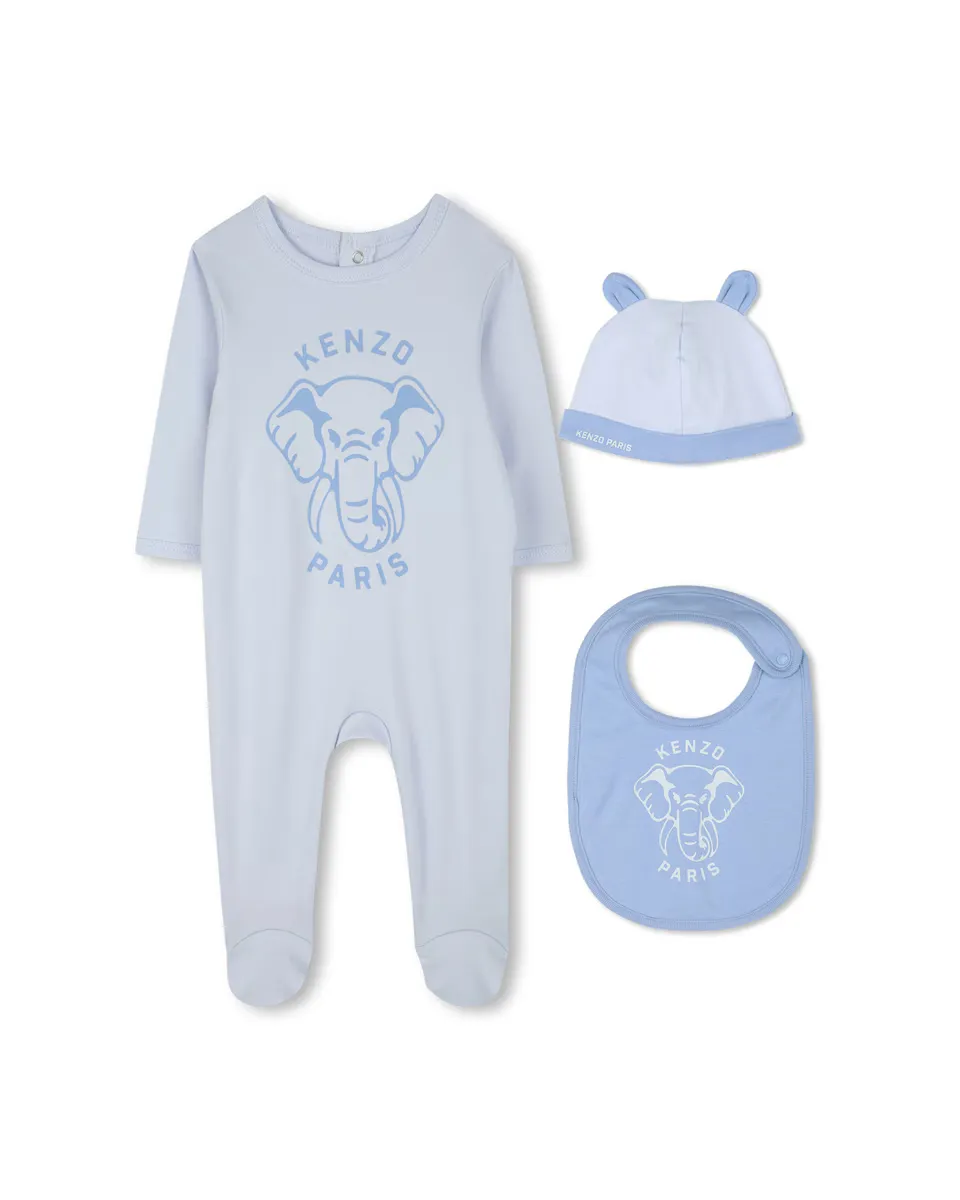 

Детская пижама из 100% хлопка с подходящей шапкой и нагрудником Kenzo Kids, голубой