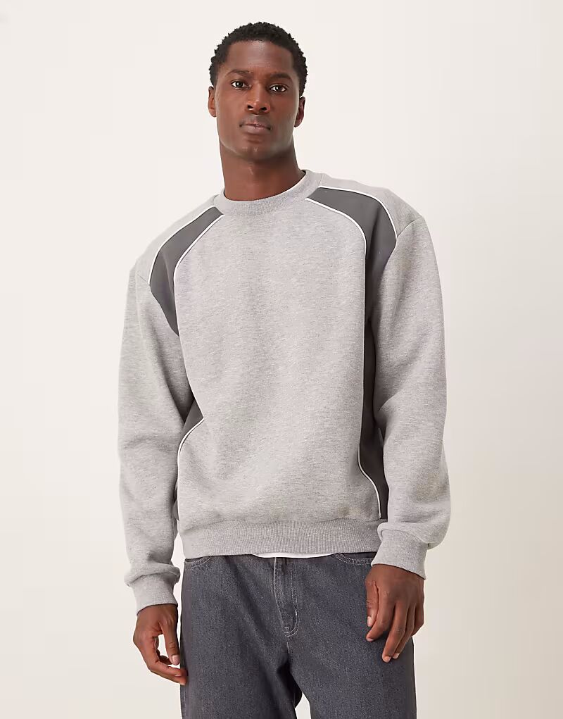 

Свободная толстовка с контрастными вставками и окантовкой серого меланжевого цвета Asos Design