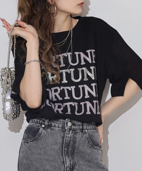 

Топ с коротким рукавом, пайетки, логотип Eglantine, черный