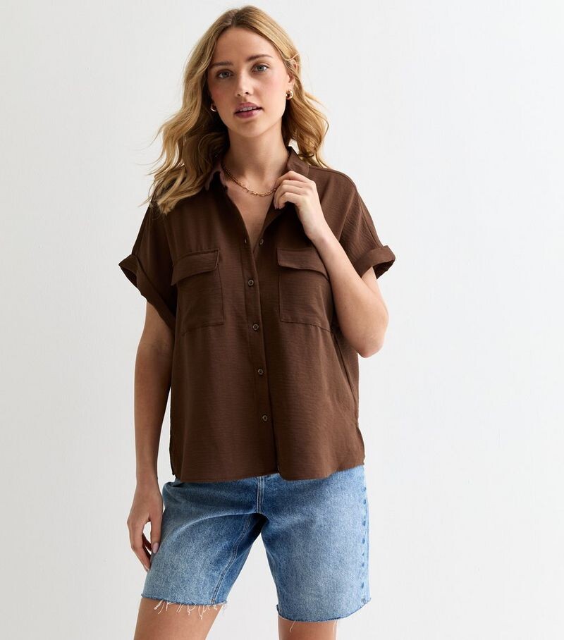 

Темно-коричневая рубашка с коротким рукавом New Look, темно-коричневый