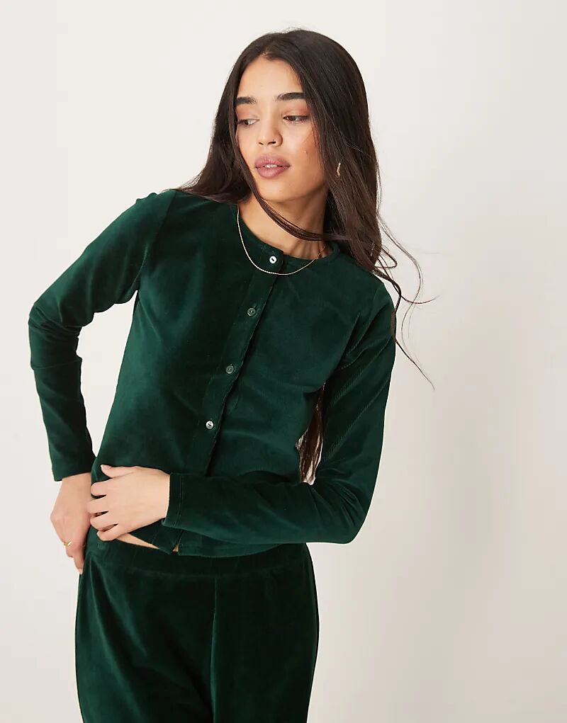 

Бархатный шнур усаженный кардиган коорд в лесной зелени ASOS DESIGN