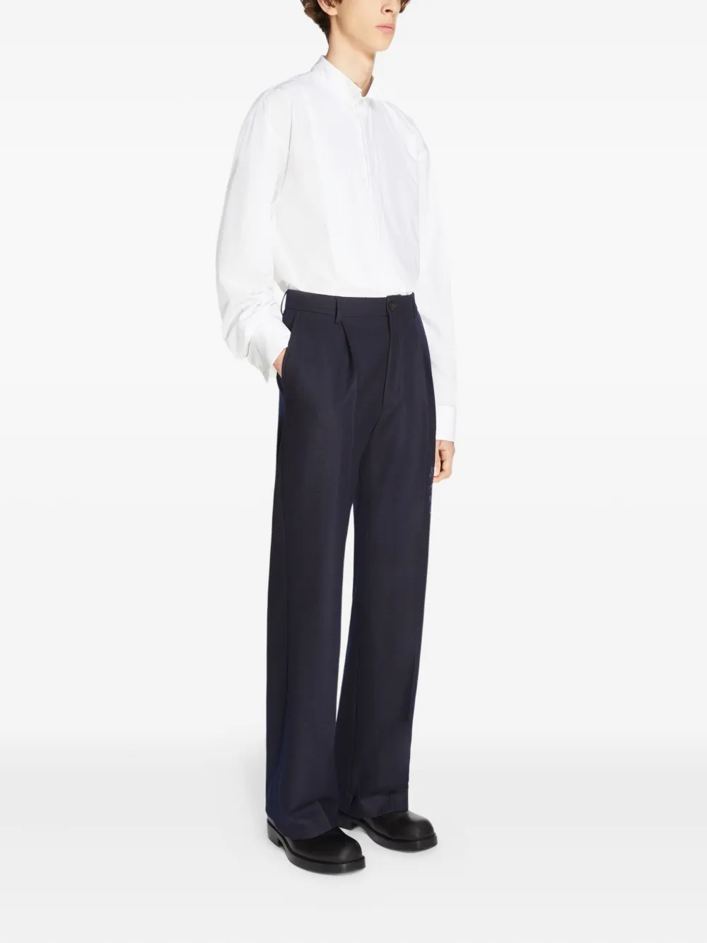 Шерстяные брюки с цветочной вышивкой Dries Van Noten, синий — фото 3