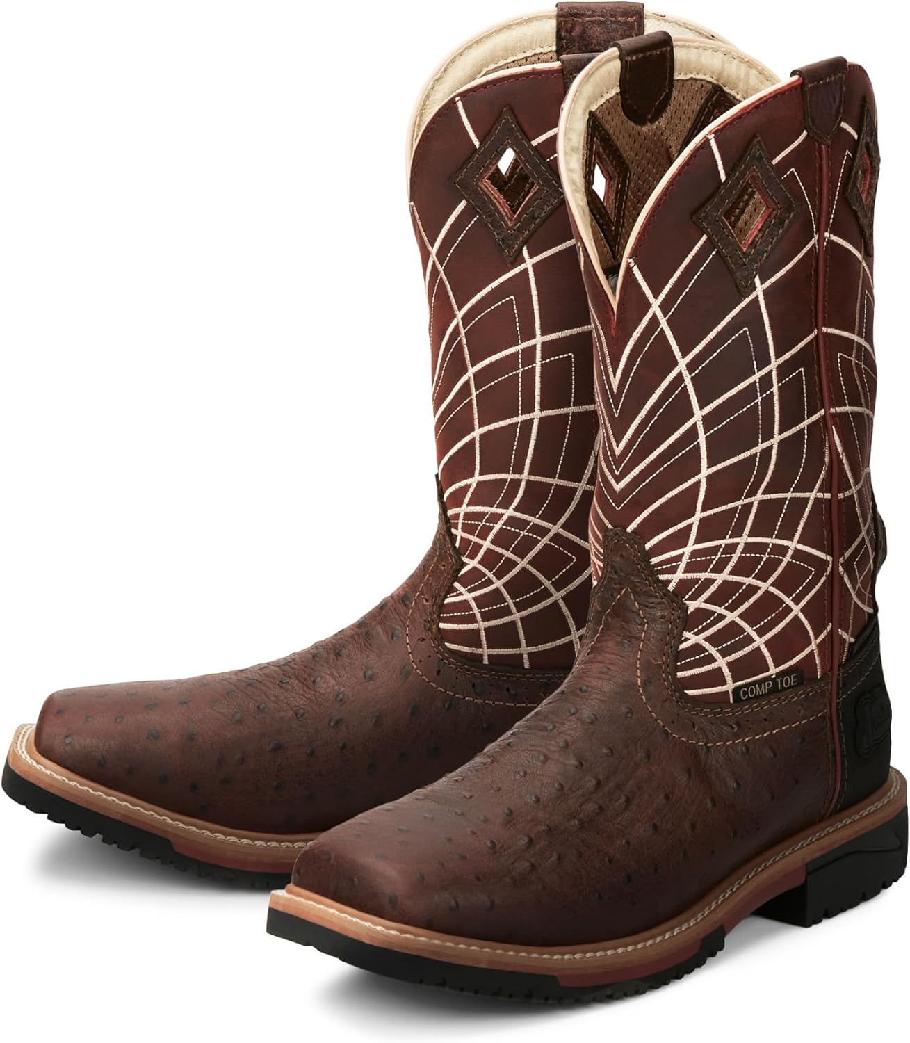 

Мужские водонепроницаемые ботинки Justin Derrickman 12 с композитным защитным носком, верхом из кожи высокого качества и резиновой подошвой, устойчивой к маслу и скольжению, Walnut Ostrich Print