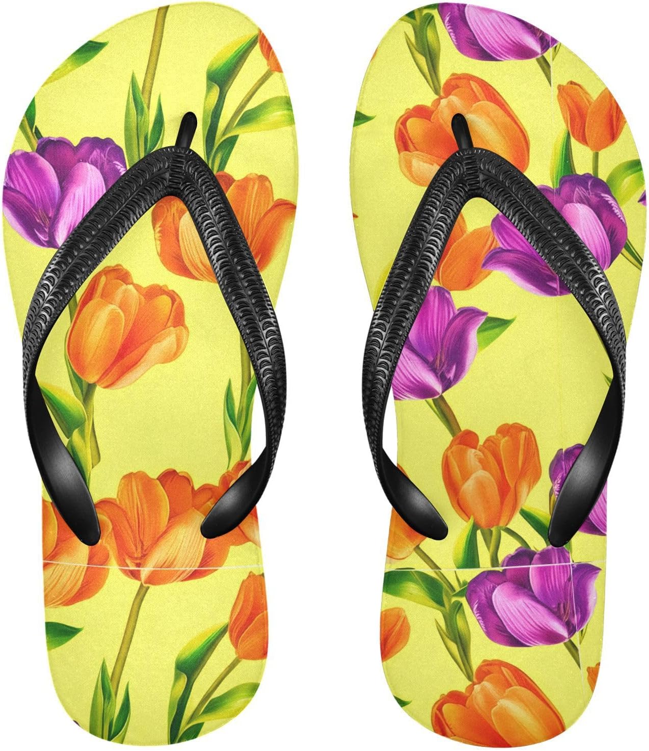 

Фиолетово-оранжевые тюльпановидные шлепанцы для пляжа, душа, резинескользящие летние тапочки для мужчин и женщин для прогулок Sinestour