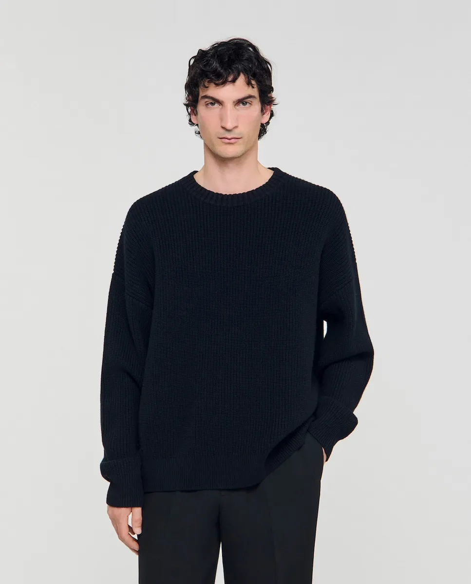 

Мужской джемпер с вырезом и сетчатой тканью Sandro, черный