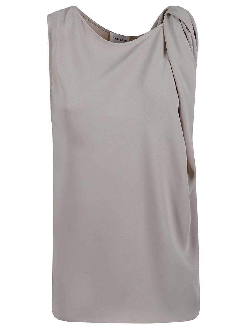 

Топ с асимметричным драпированным плечом и струящимся силуэтом P.A.R.O.S.H., коричневый