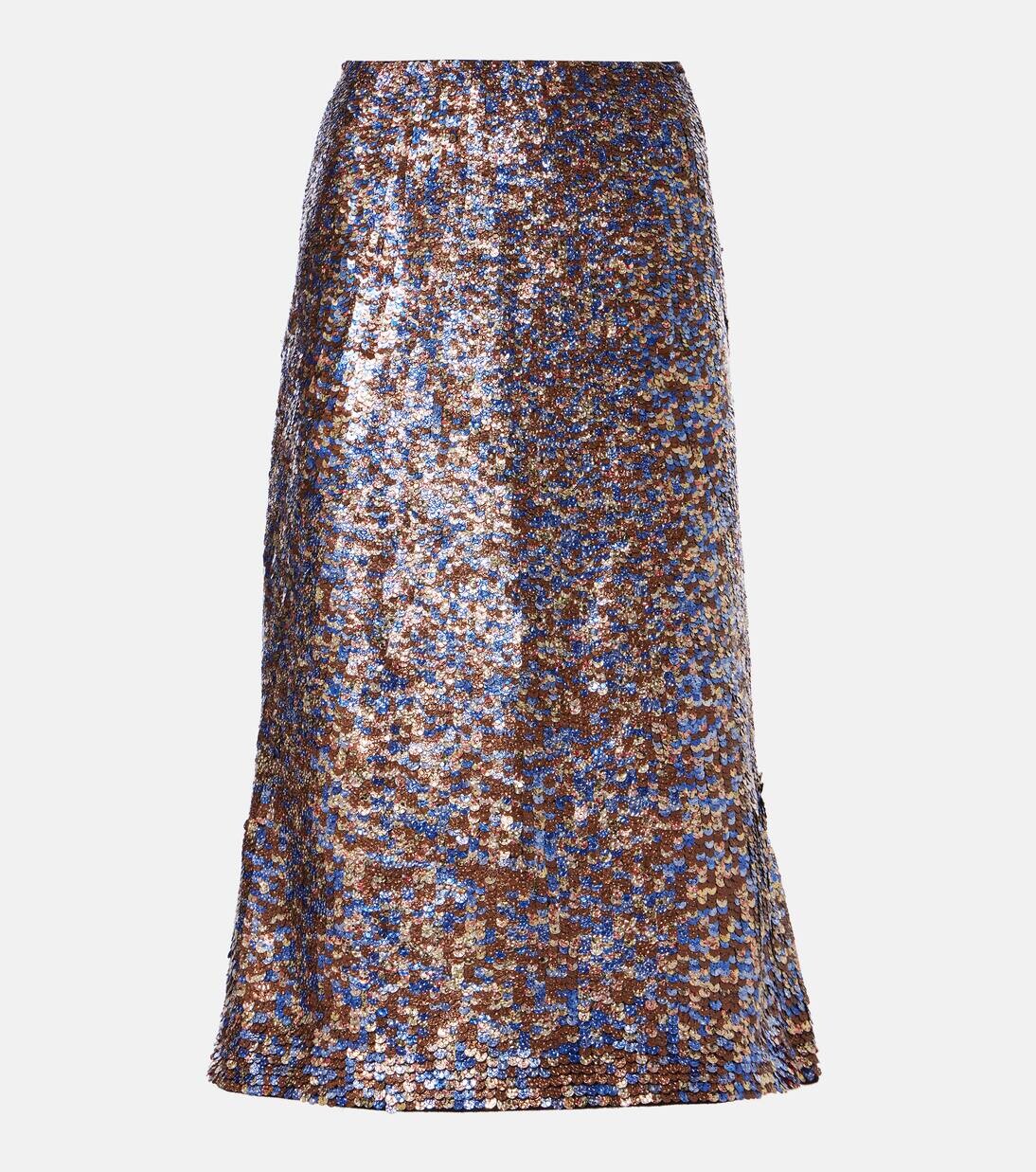 

Юбка миди из смесовой шерсти с пайетками Dries Van Noten, разноцветный