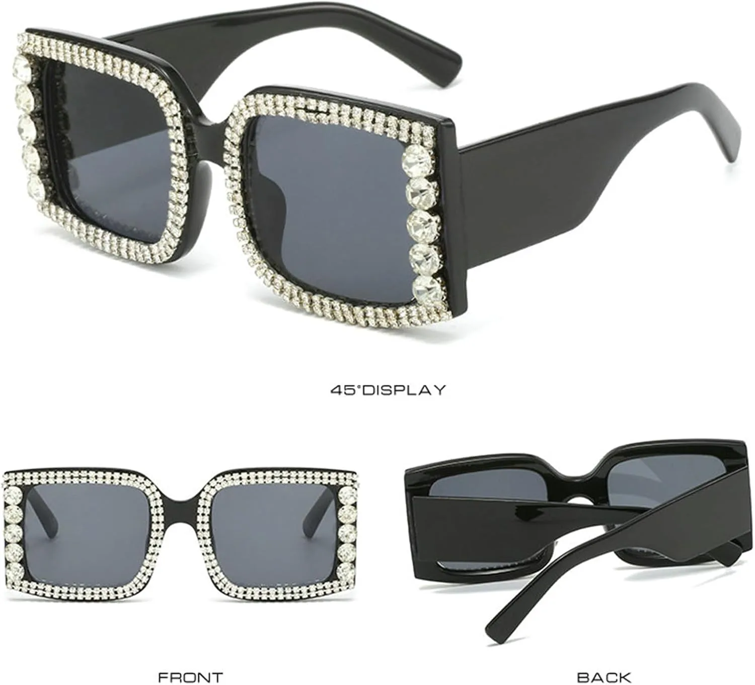 

Willochra — большие квадратные очки со стразами, винтажные хрустальные очки, блестящие бриллиантовые солнцезащитные очки для вечеринок для женщин, 2pcs-black&brwon