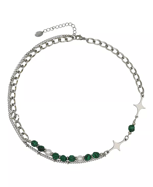 

Многослойное ожерелье из нержавеющей стали с зелеными бусинами и подвесками в виде звезд Rebl Jewelry, silver