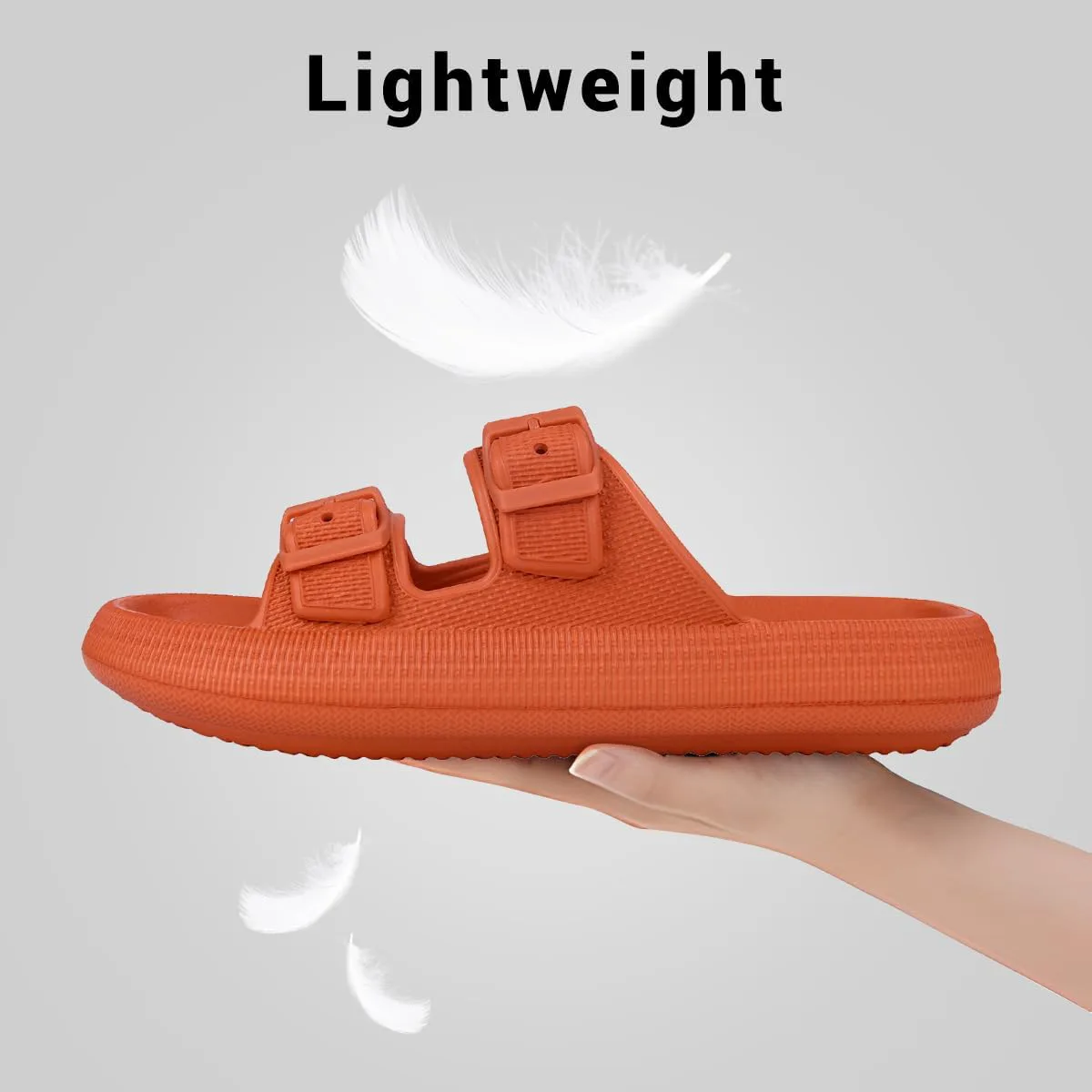 Сандалии VONMAY Comfort для женщин и мужчин, тапочки с подушкой, двойная пряжка, быстросохнущие, регулируемые шлепанцы с мягкой толстой подошвой из ЭВА, оранжевый — фото 2