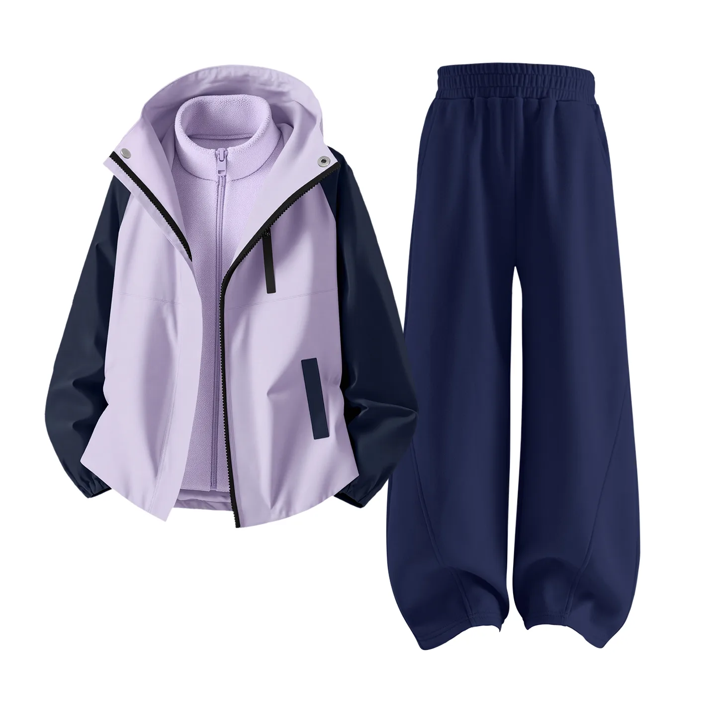 Детский спортивный костюм с воротником-стойкой на флисе Disney, [Thickened Thermal]Di H Triangle Hook-and-Loop K Violet Blue+Solid Color Violet Blue+Solid Color Navy Blue