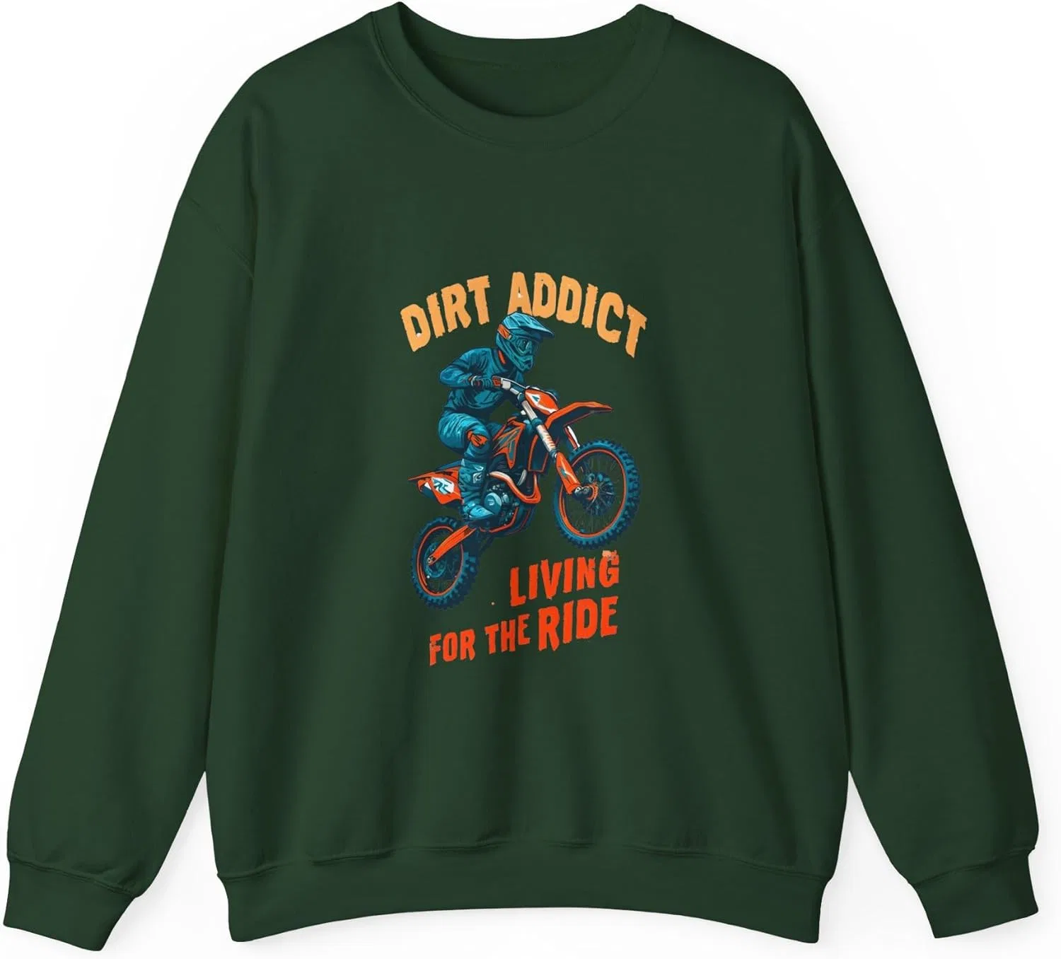 Толстовка Dirt Addict - унисекс, плотный флис, круглый вырез, Living for the Ride, подарок для мотоциклиста, одежда для байкеров, повседневная одежда GENERIC, зеленый