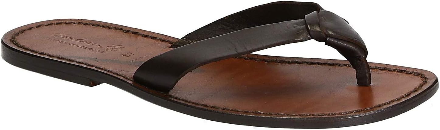 

Мужские кожаные тапочки ручной работы ручной работы Gianluca - L'Artigiano Del Cuoio, темно-коричневый