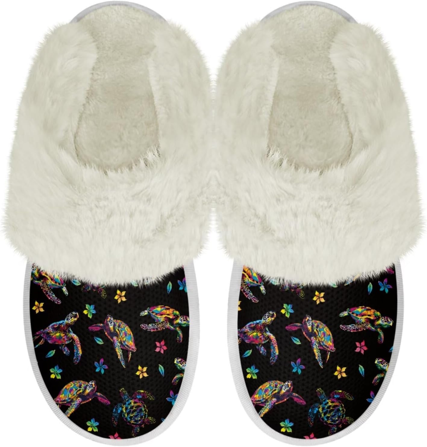 

Женские и мужские тапочки для дома, уютные пушистые тапочки с мемори-фоамом, повседневные домашние тапочки на мягкой подошве Chririnla, Colorful Hibiscus Flower Turtle