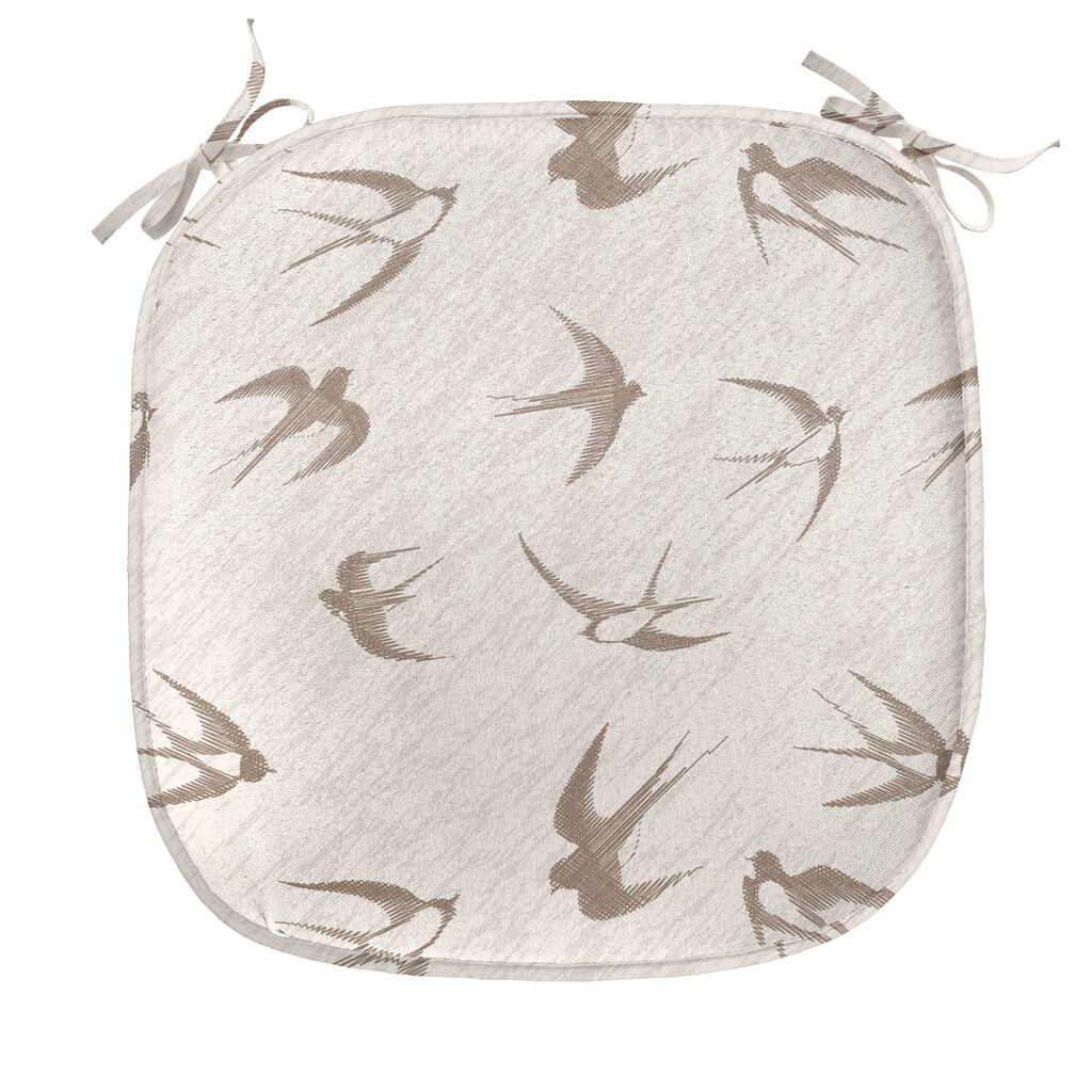 

ABAKUHAUS Подушка Birds для стульев для столовой, Flying Birds, декоративная водонепроницаемая подушка с ремнями для кухонных сидений, 40 см x 40 см, бежево-коричневый, белый