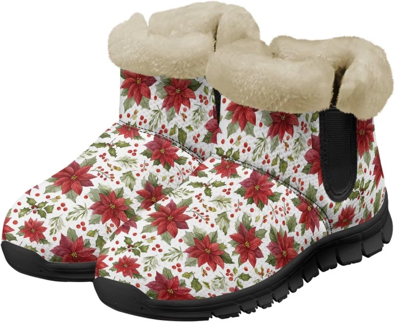 

Зимние ботинки для женщин и мужчин с меховой подкладкой, противоскользящие, удобные, теплые, зимние ботинки Noprintge, Christmas Flowers