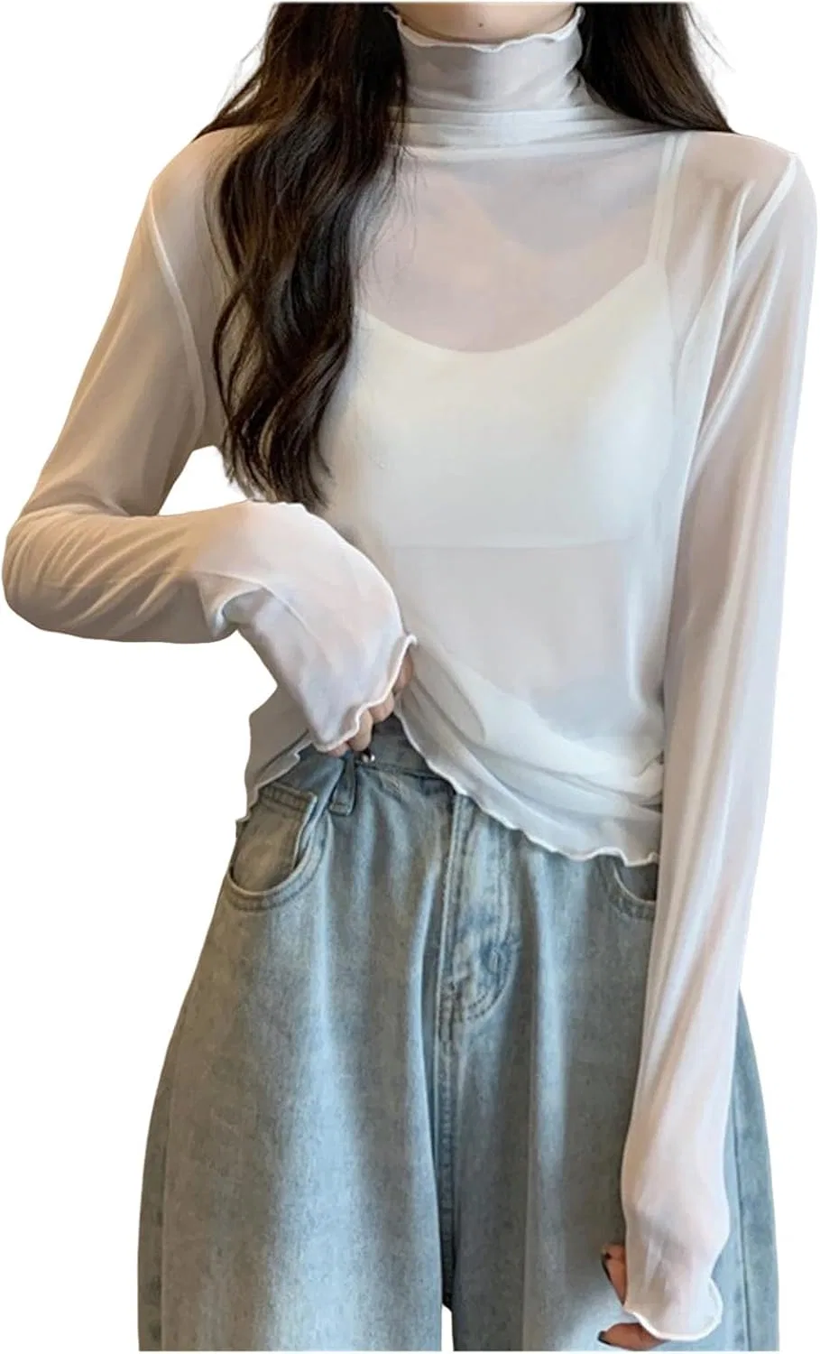 Блуза кружевная с высоким воротником Lace Top, белый