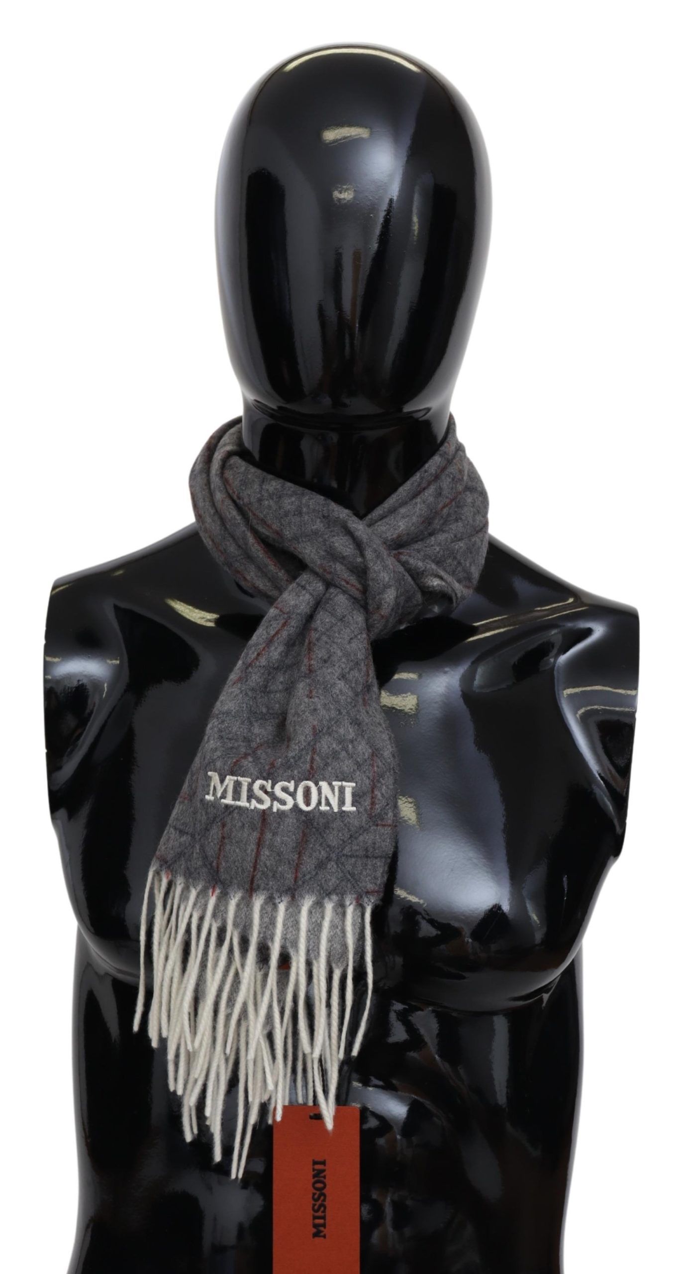 

Элегантный кашемировый шарф унисекс с фирменным узором Missoni, серый