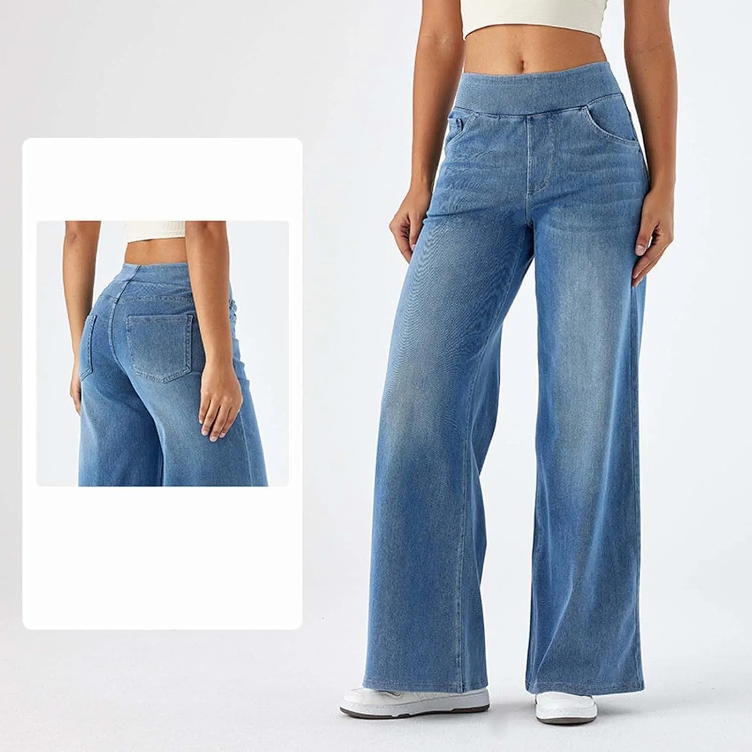Джинсы свободные Women Sweatpant Jeans, Light Blue — фото 3