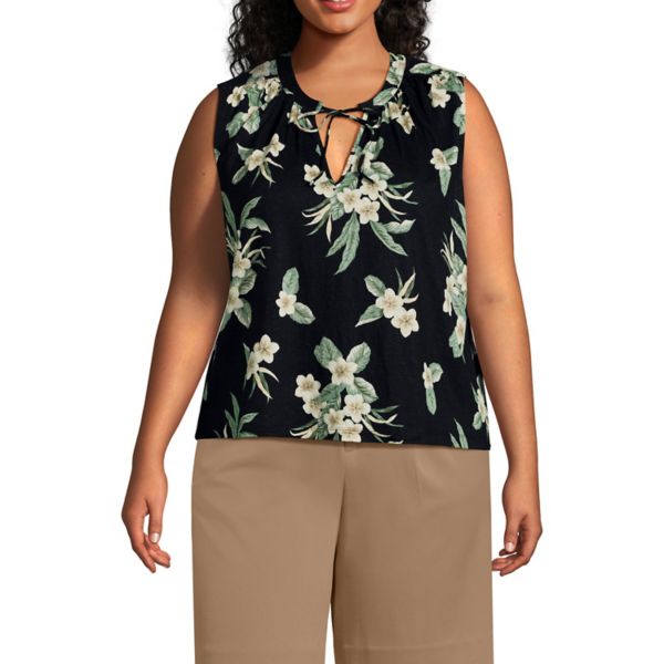 

Футболка-майка с V-образным вырезом oversize Lands' End, цвет black plumeria