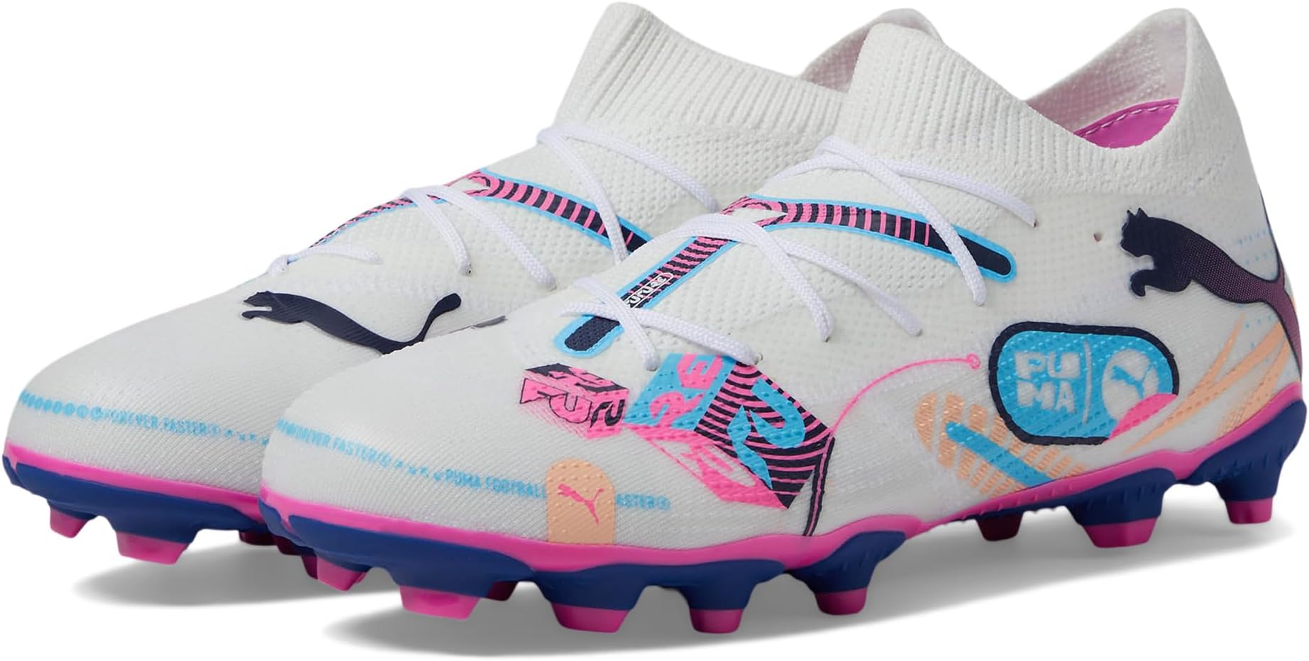 

Кроссовки PUMA Kids Future Match Volume Up Firm Artificial Ground, Puma White/Luminous Blue/Poison Pink/Fizzy Melon