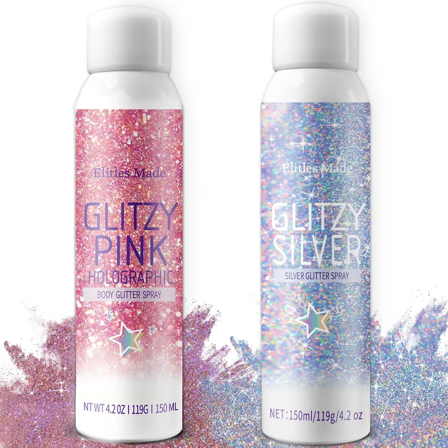 Набор глиттер-спреев для волос и тела Elitles Made, Holo Silver & Holo Pink