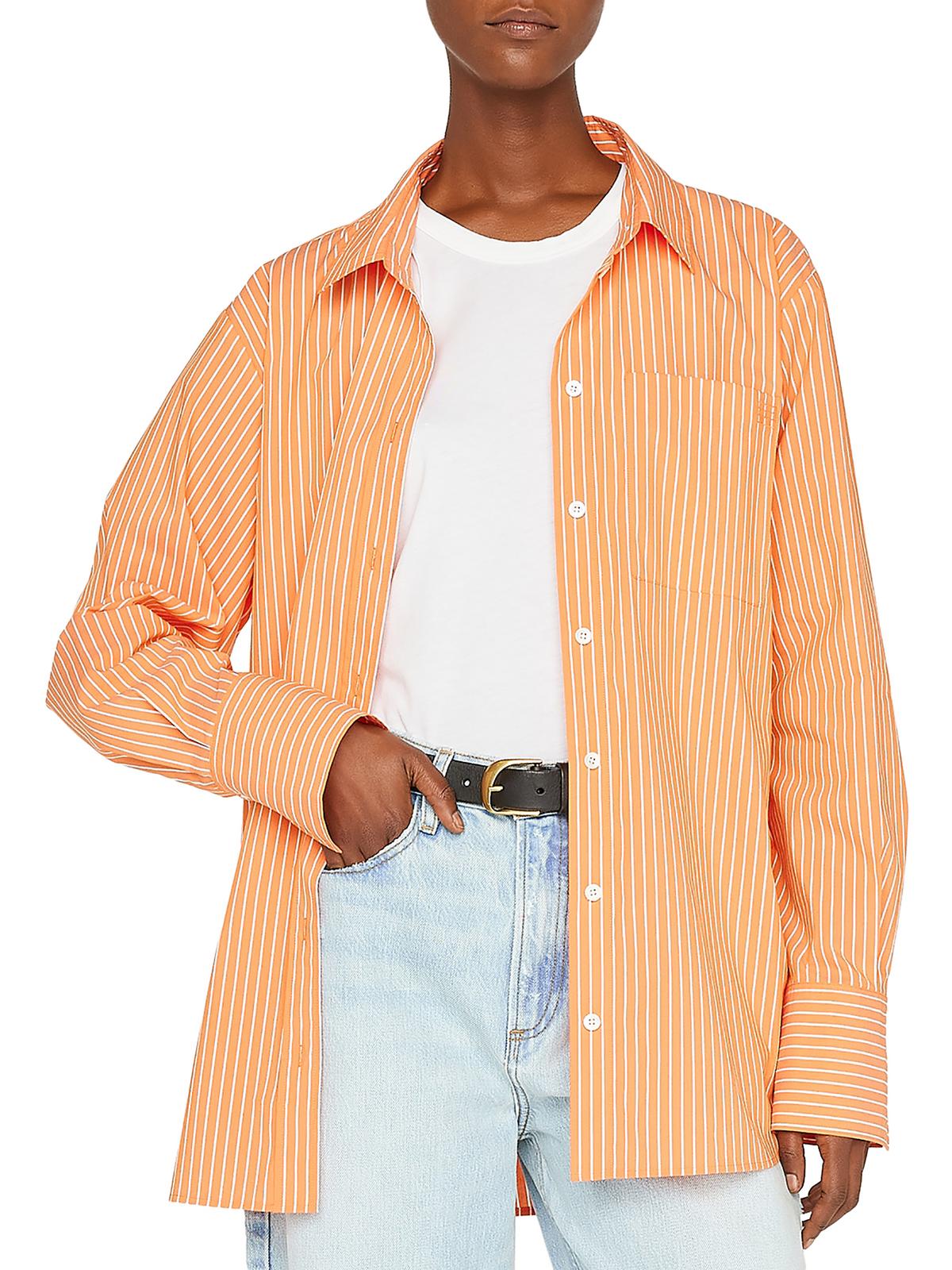 

Женский топ в полоску с воротником на пуговицах FRAME, цвет tangerine multi