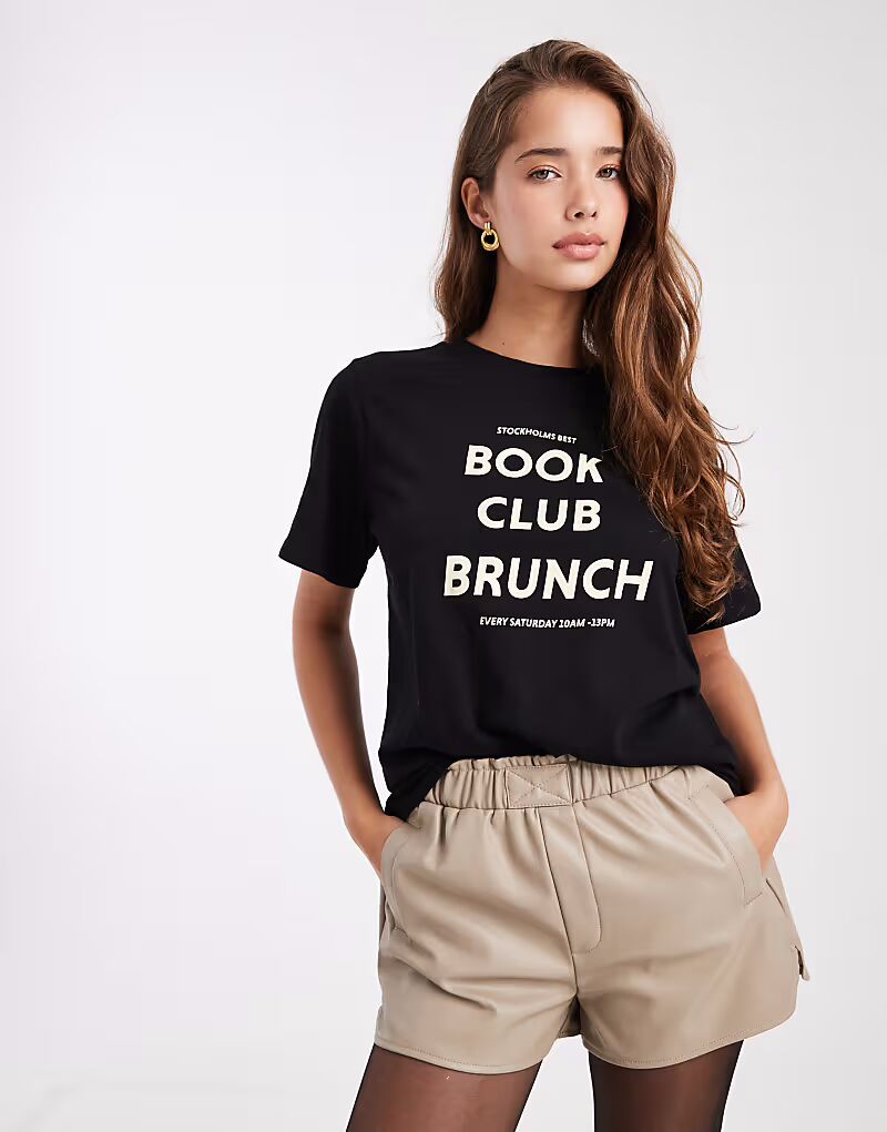 

Футболка с принтом книжного клуба в черно-желтом цвете Pieces, Черный, Футболка с принтом книжного клуба в черно-желтом цвете Pieces