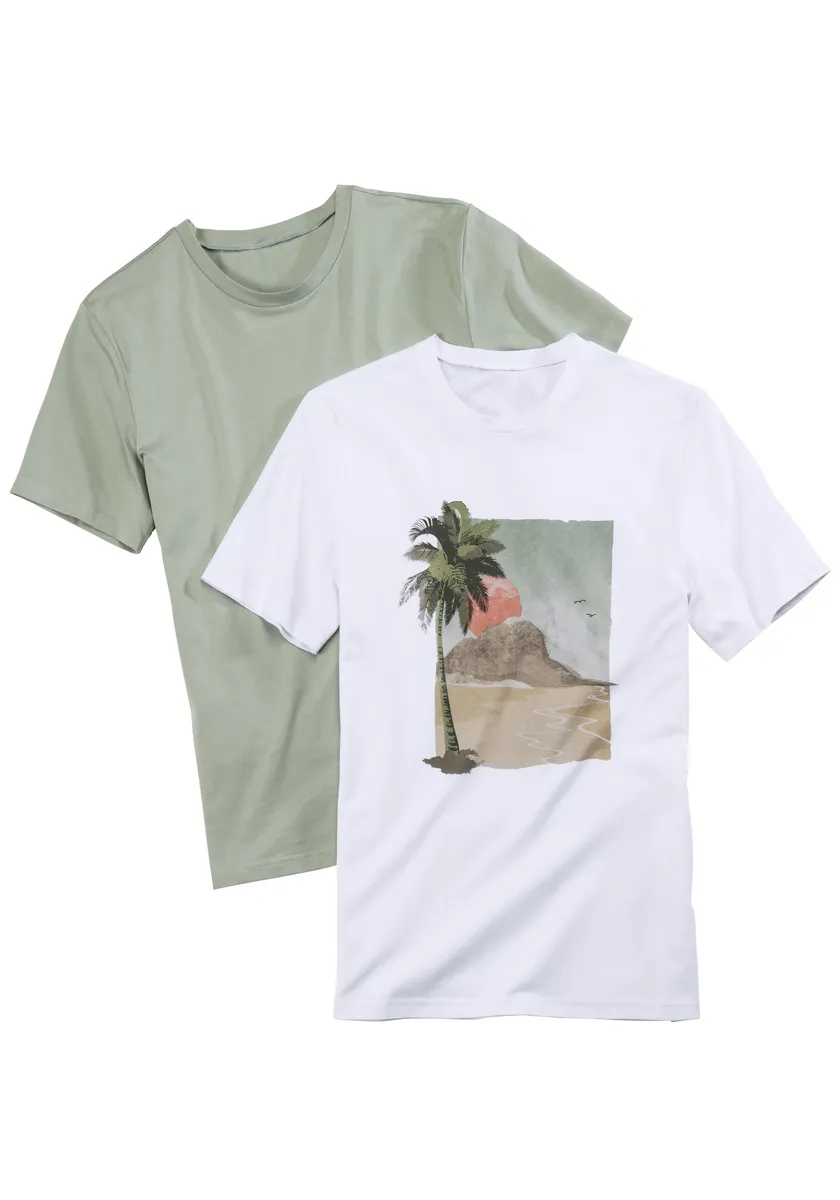 

Футболка Beachtime, повседневная рубашка с круглым вырезом и принтом спереди из чистого хлопка, цвет Mint / Bedruckt