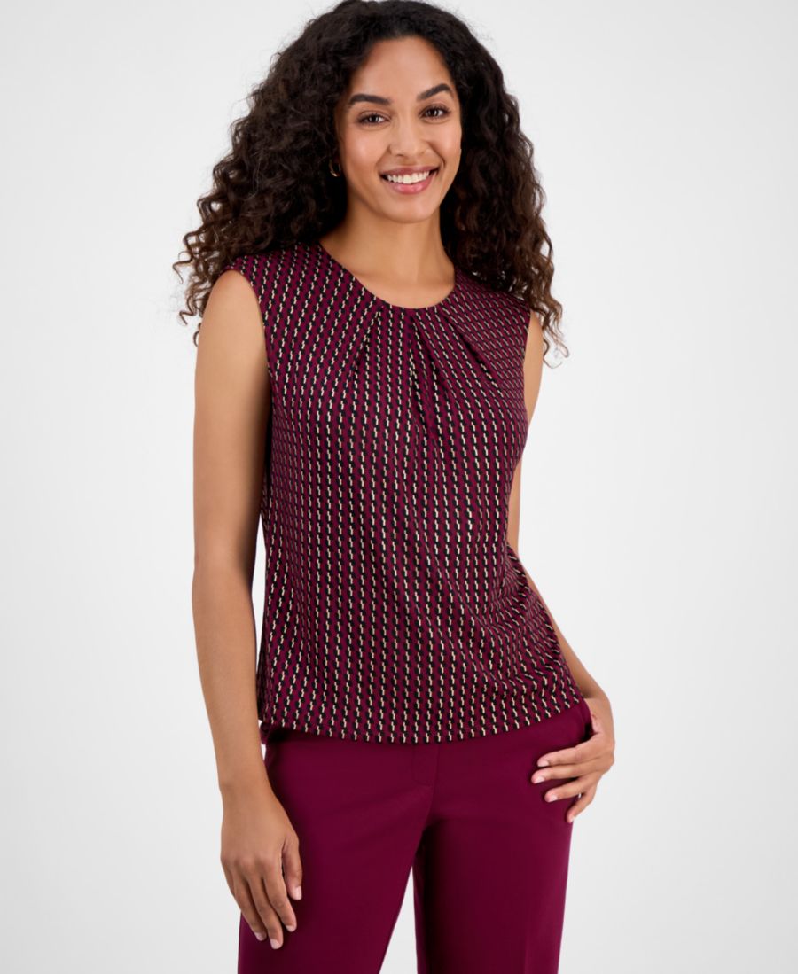 

Топ с плиссированным вырезом и удлиненными плечами, с принтом фольги, стандартный и укороченный размеры Kasper, Shiraz Multi