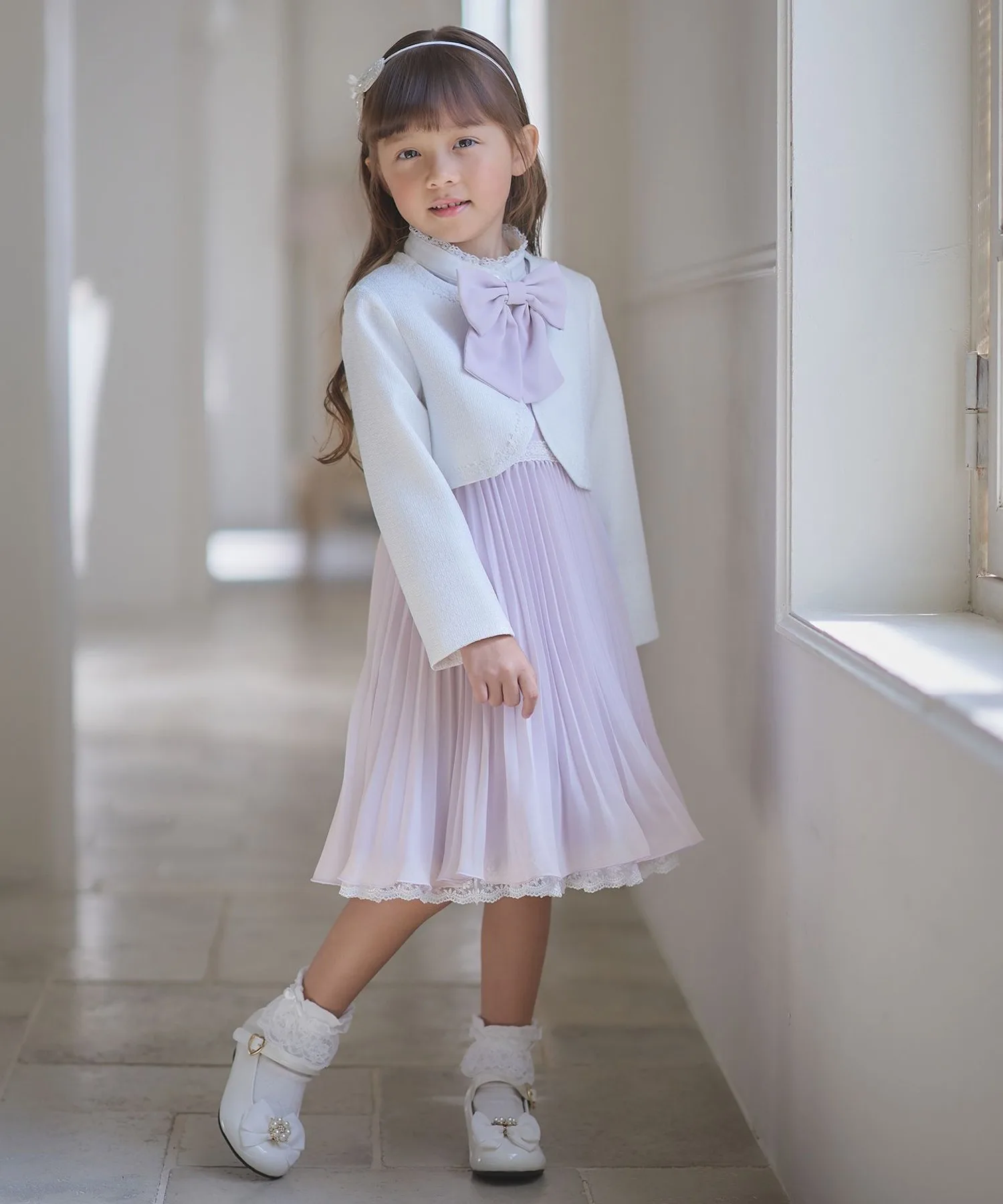 Детское платье с плиссировкой и съемным бантом Chiffon Pleats Dress ANY синее — фото 4