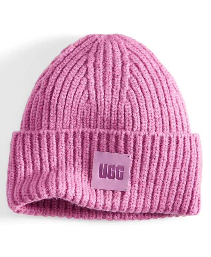 

Женская шапка-бини с логотипом и крупной вязкой в рубчик UGG®, черный