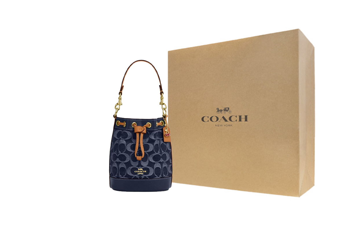 

COACH Сумка-ведро из джинсовой ткани с кожаной пряжкой, Gift Box Set (Basic Set+Yellow Box)