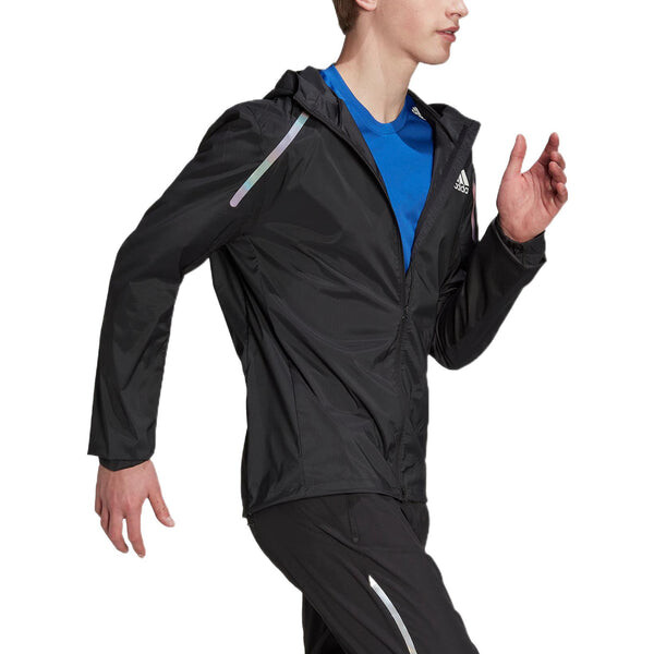 Куртка Men's adidas Solid Color Logo Printing Sports Hooded Long Sleeves Jacket Black, черный — фото 4