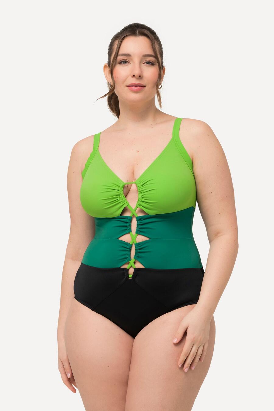 

ULLA POPKEN Женский купальник с цветными блоками, мягкие чашечки, вырезы из переработанного материала