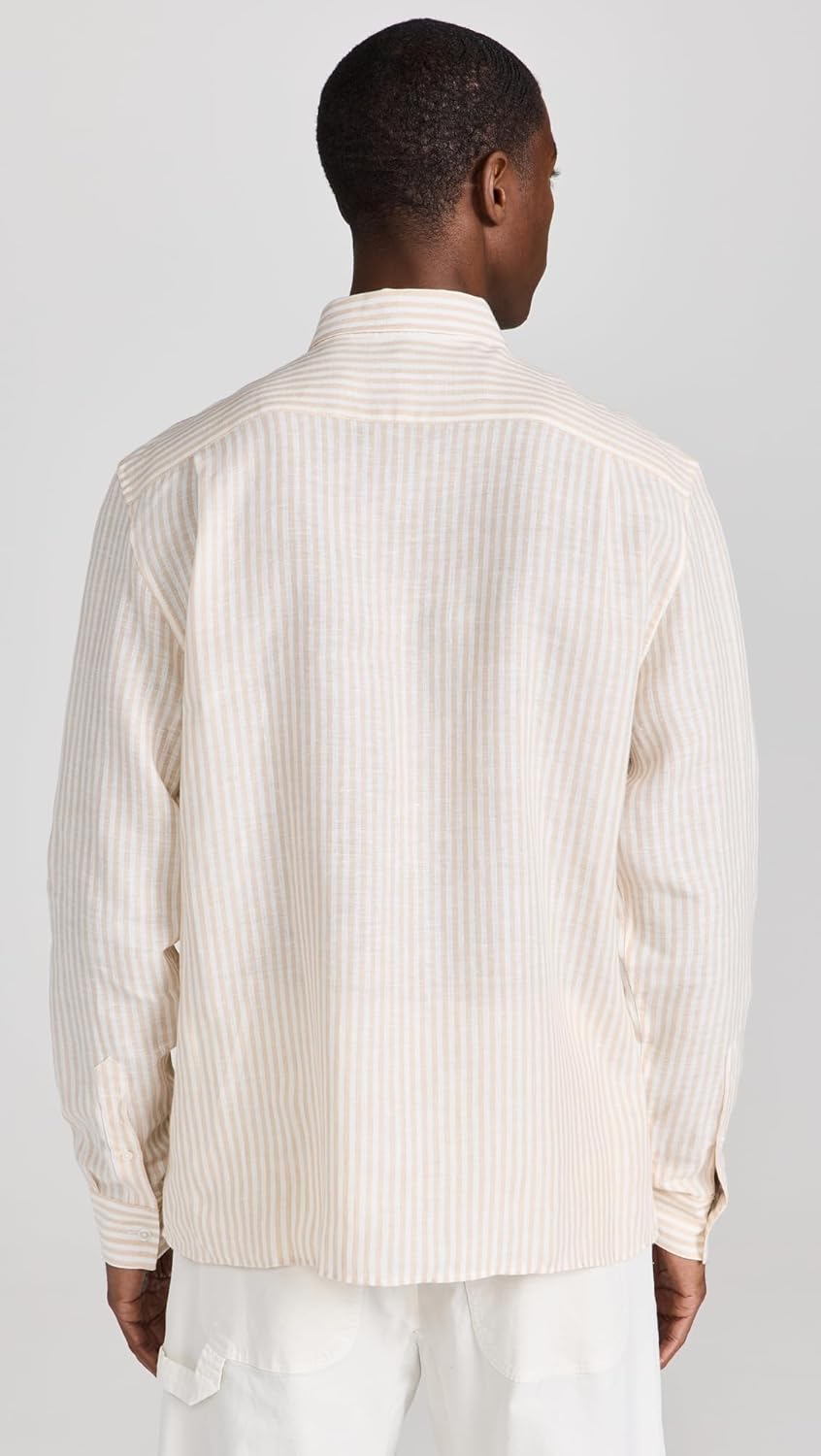 Мужская рубашка Lacoste Reg Fit Linen Casual Button Down, White/Croissant — фото 3